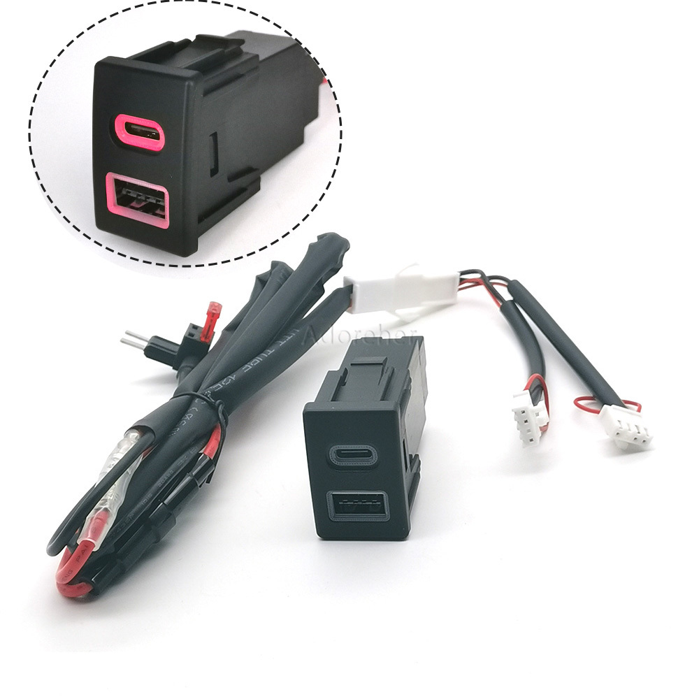 Usb C Power Adapter - شاحن سيارة سريع بمنفذ LED أحمر،