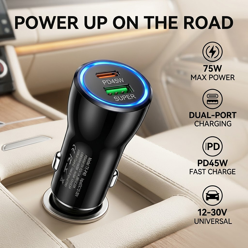 Usb C Power Adapter - شاحن سيارة USB-C مزدوج المنفذ بقوة