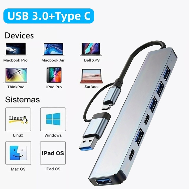 Laptop Accessories Macbook - محول USB3.0 ثنائي الوظيفة بـ 7
